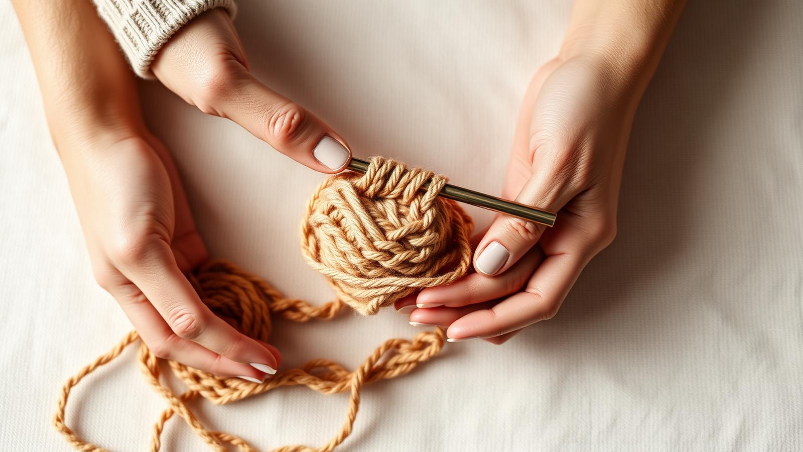 Mãos crochetando